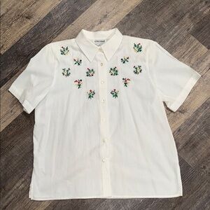 Alfred Dunner White Floral Embroidered Shirt